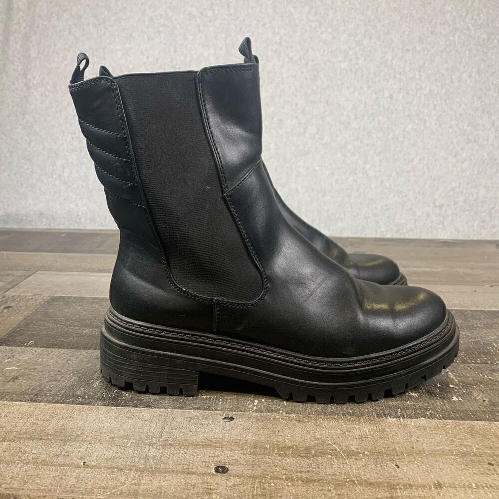 A New Day Women’s Size 9.5 Memory Foam Boots Black Leather Pull On Elastic